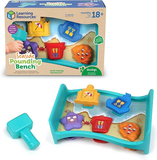 Learning Resources Seaside Pounding Bench, 1 Year Old Birthday Gift, Whack a Mole Game, Montessori Toys for 1 Year Old, Ages 18 Months+, 2 Pieces