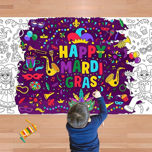 OHOME Mardi Gras Giant Coloring Poster/Tablecloth-Mardi Gras Decorations - 30 x 72 Inches Jumbo Coloring Banner Kids Crafts Gifts Activities Accessories Decor Party Decorations