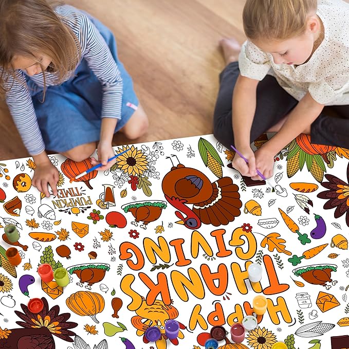OHOME Giant Coloring Poster/Tablecloth - Thanksgiving Crafts for Kids - 30 x 72 Inches Jumbo Paper Coloring Banner - Games Activities for Kids Gifts - Decorations