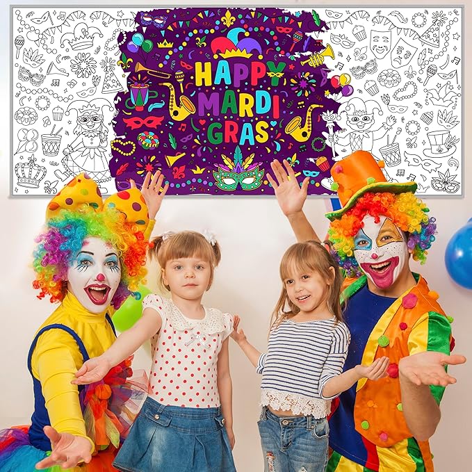 OHOME Mardi Gras Giant Coloring Poster/Tablecloth-Mardi Gras Decorations - 30 x 72 Inches Jumbo Coloring Banner Kids Crafts Gifts Activities Accessories Decor Party Decorations