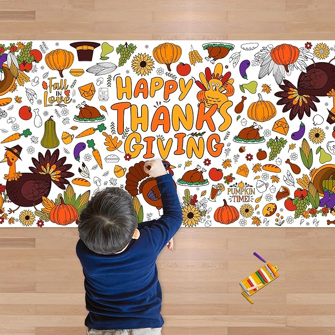 OHOME Giant Coloring Poster/Tablecloth - Thanksgiving Crafts for Kids - 30 x 72 Inches Jumbo Paper Coloring Banner - Games Activities for Kids Gifts - Decorations
