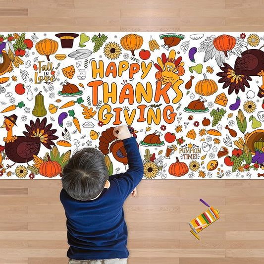 OHOME Giant Coloring Poster/Tablecloth - Thanksgiving Crafts for Kids - 30 x 72 Inches Jumbo Paper Coloring Banner - Games Activities for Kids Gifts - Decorations