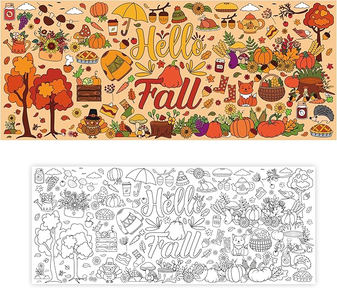 OHOME Fall Giant Coloring Poster/Tablecloth - Fall Decorations for Home - 30 x 72 Inches Jumbo Coloring Banner Kids Crafts Activities Decor Party Decorations