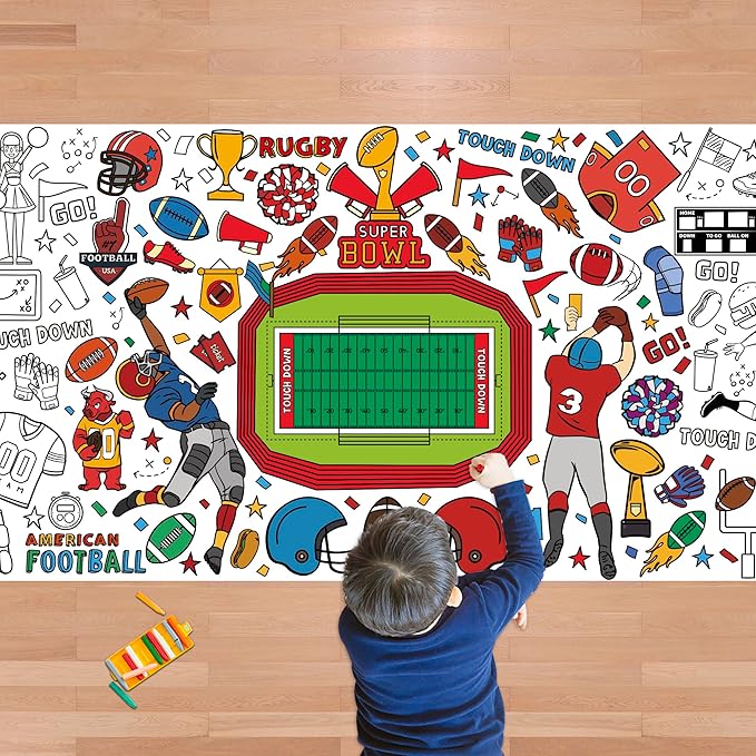 OHOME Football Giant Coloring Poster/Tablecloth - Superbowl Party Decorations 2025-30 x 72 Inches Jumbo Coloring Banner Kids Crafts Activities Decor Party Supplies