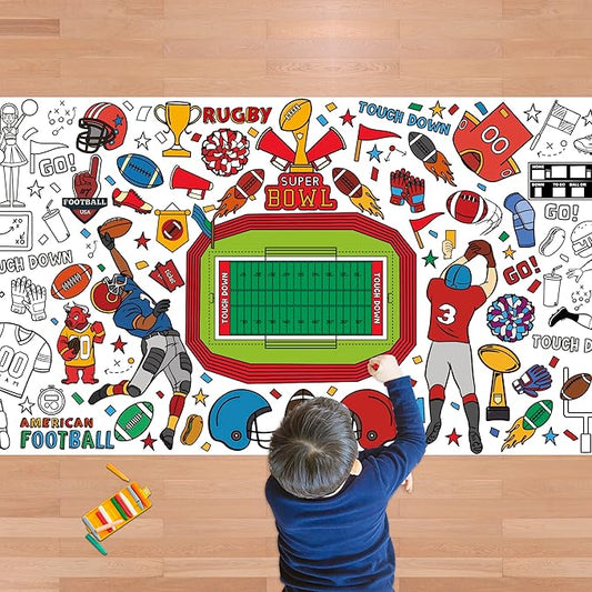 OHOME Football Giant Coloring Poster/Tablecloth - Superbowl Party Decorations 2025-30 x 72 Inches Jumbo Coloring Banner Kids Crafts Activities Decor Party Supplies