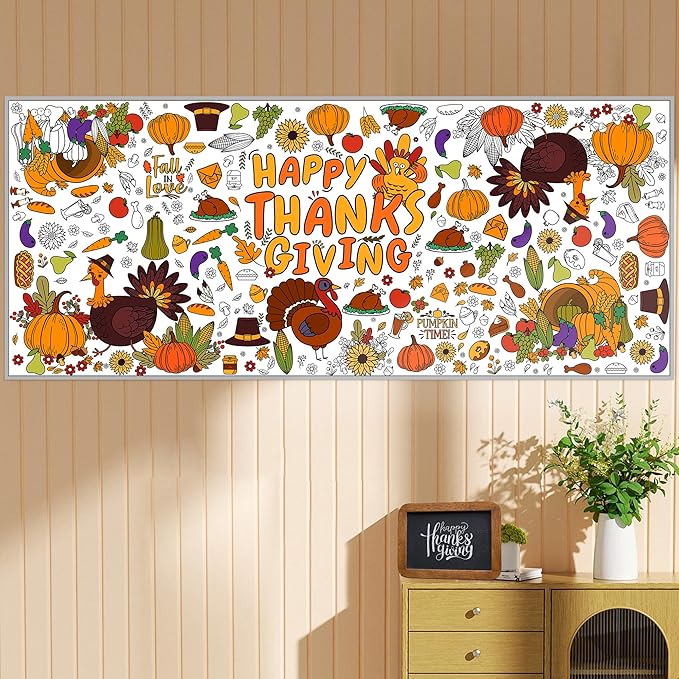 OHOME Giant Coloring Poster/Tablecloth - Thanksgiving Crafts for Kids - 30 x 72 Inches Jumbo Paper Coloring Banner - Games Activities for Kids Gifts - Decorations