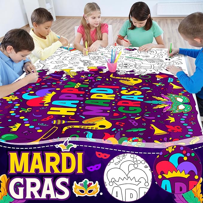 OHOME Mardi Gras Giant Coloring Poster/Tablecloth-Mardi Gras Decorations - 30 x 72 Inches Jumbo Coloring Banner Kids Crafts Gifts Activities Accessories Decor Party Decorations