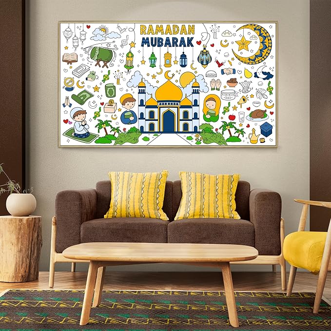 OHOME Ramadan Giant Coloring Poster/Tablecloth-Ramadan Decorations - Jumbo Coloring Banner Kids Crafts Activities Decor Party Decorations