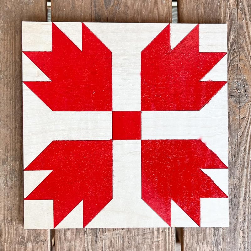 Set of 4 Maple Leaf Coaster Unfinished Barn Quilt Wooden Sign, Country Decor Canvas Quilts Blocks (3 inches, Bear Paw)