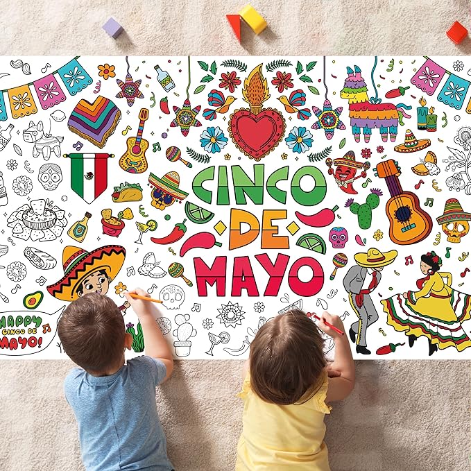 OHOME Fiesta Giant Coloring Poster/Tablecloth - Fiesta Party Decorations - 30 x 72 Inches Jumbo Coloring Banner Kids Crafts Games Accessories Gifts Decor - Mexican Party Decorations