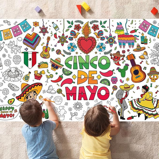 OHOME Fiesta Giant Coloring Poster/Tablecloth - Fiesta Party Decorations - 30 x 72 Inches Jumbo Coloring Banner Kids Crafts Games Accessories Gifts Decor - Mexican Party Decorations