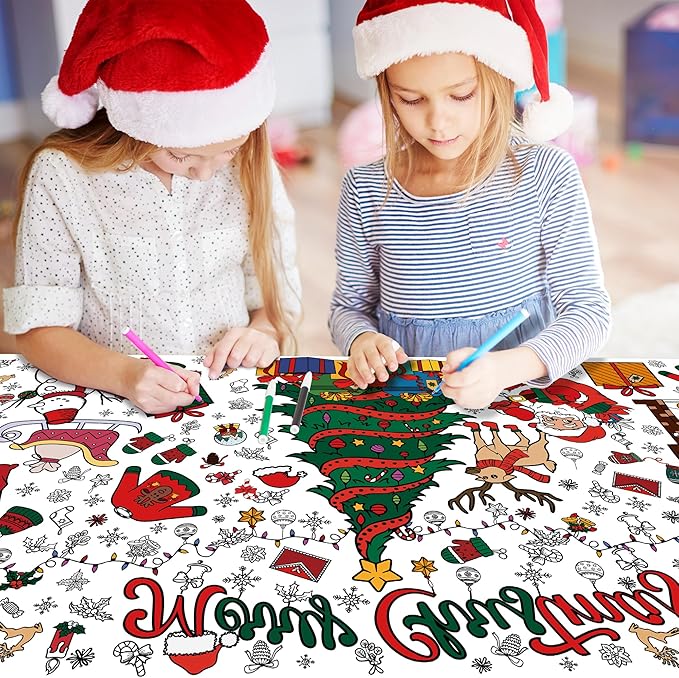 OHOME Xmas Giant Coloring Poster/Tablecloth-Christmas Crafts for Kids-30 x 72 Inches Jumbo Paper Coloring Banner Kids Gifts Activities Toys Party Classroom Christmas Decorations[Kids Games]
