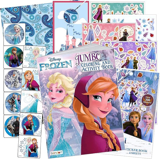 Disney Frozen Coloring Book Set with Frozen Stickers - Bundle Includes Frozen 80-pg Coloring Book, Frozen Stickers, 3-D Puffy Stickers, Castle Door Hanger, in Gift Bag