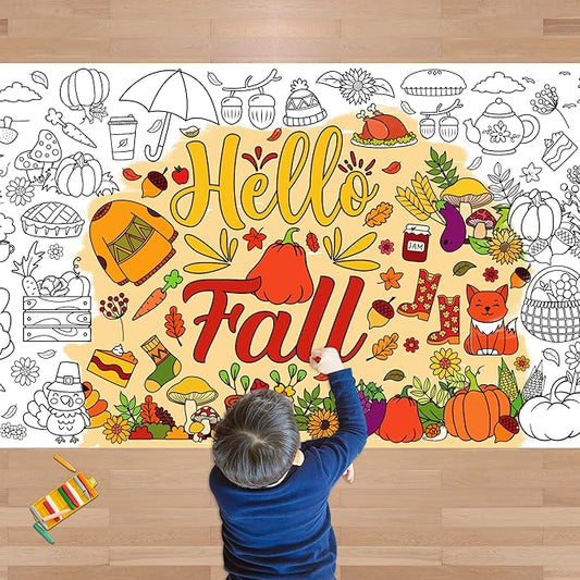 OHOME Fall Giant Coloring Poster/Tablecloth - Fall Decorations for Home - 30 x 72 Inches Jumbo Coloring Banner Kids Crafts Activities Decor Party Decorations