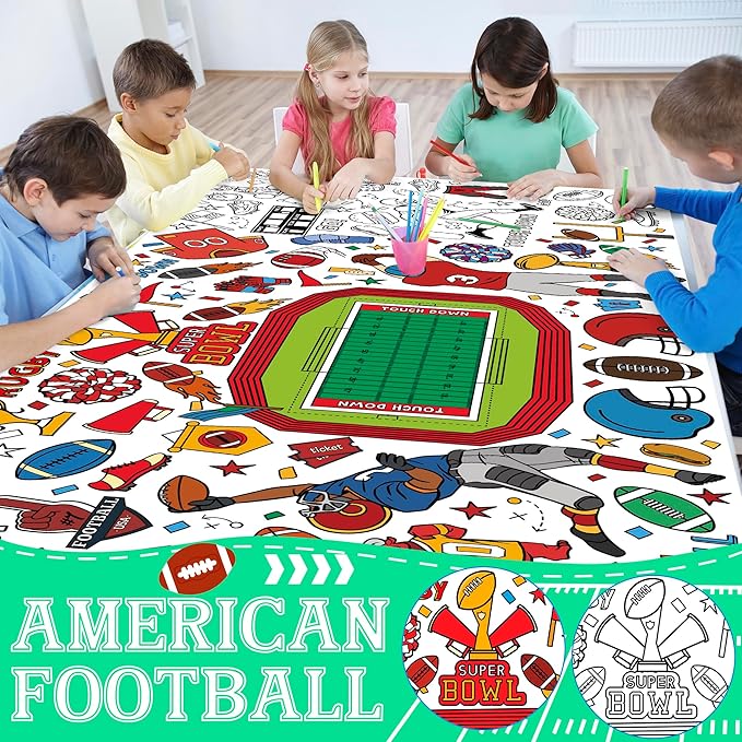 OHOME Football Giant Coloring Poster/Tablecloth - Superbowl Party Decorations 2025-30 x 72 Inches Jumbo Coloring Banner Kids Crafts Activities Decor Party Supplies