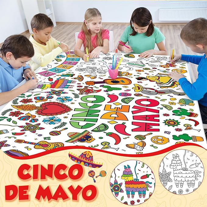 OHOME Fiesta Giant Coloring Poster/Tablecloth - Fiesta Party Decorations - 30 x 72 Inches Jumbo Coloring Banner Kids Crafts Games Accessories Gifts Decor - Mexican Party Decorations