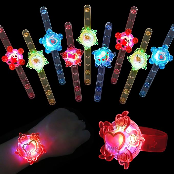 PROLOSO Light Up Bracelet LED Party Favors with Gyroscope Cheap Stocking Stuffers Toys for Kids Prizes Glow in The Dark Party Supplies Bulk (20 pcs)