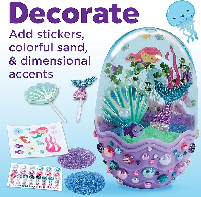 Creativity for Kids Mini Garden: Mermaid Terrarium Kit - Mermaid Gifts for Girls, Crafts for Kids and Mermaid Toys Ages 6-8+, Stocking Stuffers for Kids