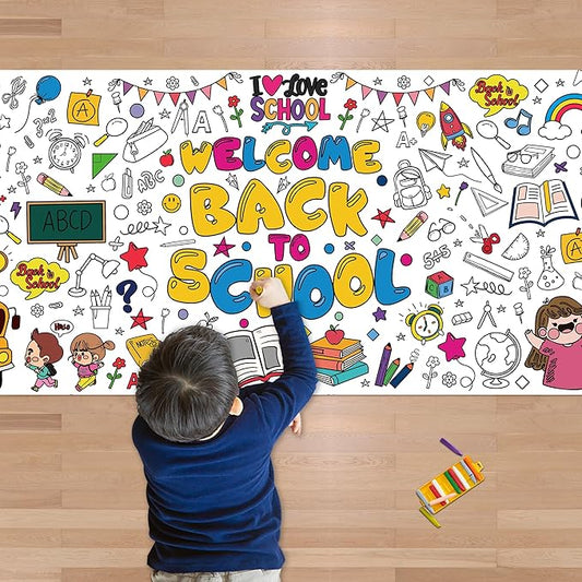 OHOME Back to School Giant Coloring Poster/Tablecloth - Back to School Decorations - 30 x 72 Inches Kindergarten School Supplies for Kids - Back to School Gifts for Kids - Banner Classroom Must Haves