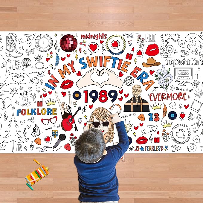 OHOME Taylor Giant Coloring Poster/Tablecloth - Taylor Birthday Decorations - 30 x 72 Inches Jumbo Coloring Banner Kids Crafts Activities Decor Party Favors Decorations - Taylor Merch Gifts for Girls