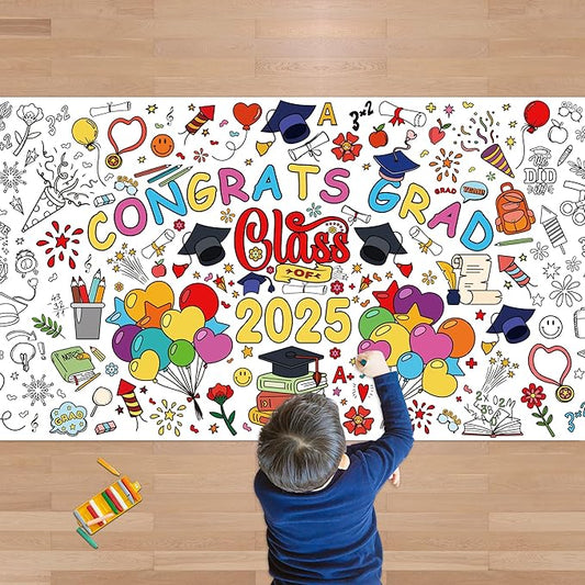 OHOME Graduation Giant Coloring Poster/Tablecloth - Kindergarten Graduation Gifts - 30 x 72 Inches Jumbo Coloring Banner Kids Crafts Games,kindergarten Graduation Decorations for 5th Grade Preschool