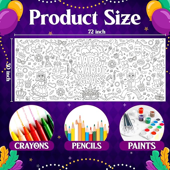 OHOME Mardi Gras Giant Coloring Poster/Tablecloth-Mardi Gras Decorations - 30 x 72 Inches Jumbo Coloring Banner Kids Crafts Gifts Activities Accessories Decor Party Decorations