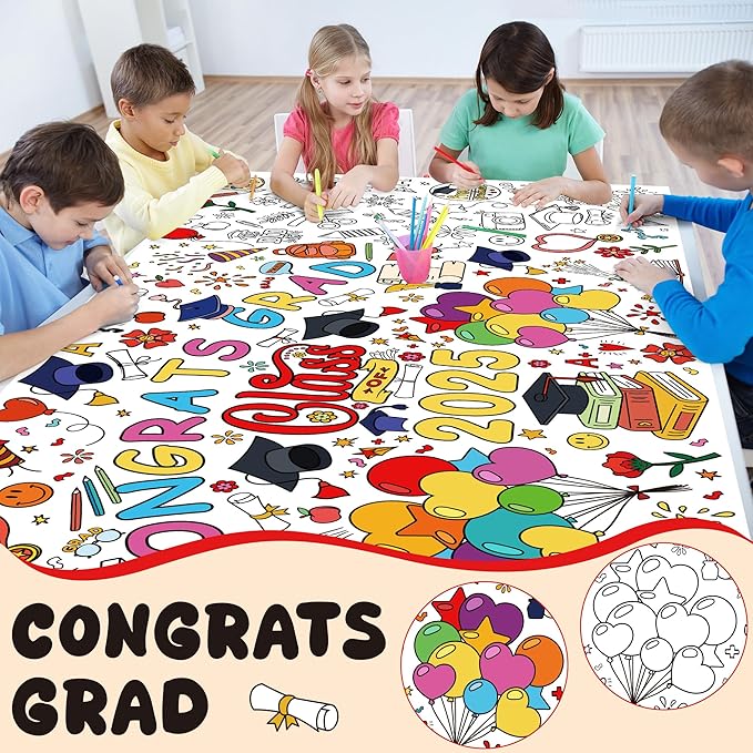 OHOME Graduation Giant Coloring Poster/Tablecloth - Kindergarten Graduation Gifts - 30 x 72 Inches Jumbo Coloring Banner Kids Crafts Games,kindergarten Graduation Decorations for 5th Grade Preschool