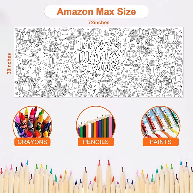 OHOME Giant Coloring Poster/Tablecloth - Thanksgiving Crafts for Kids - 30 x 72 Inches Jumbo Paper Coloring Banner - Games Activities for Kids Gifts - Decorations